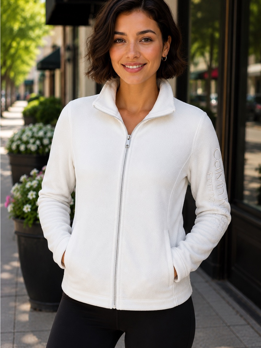 Calvin Klein Performance White Fleece Zip Jacket Small